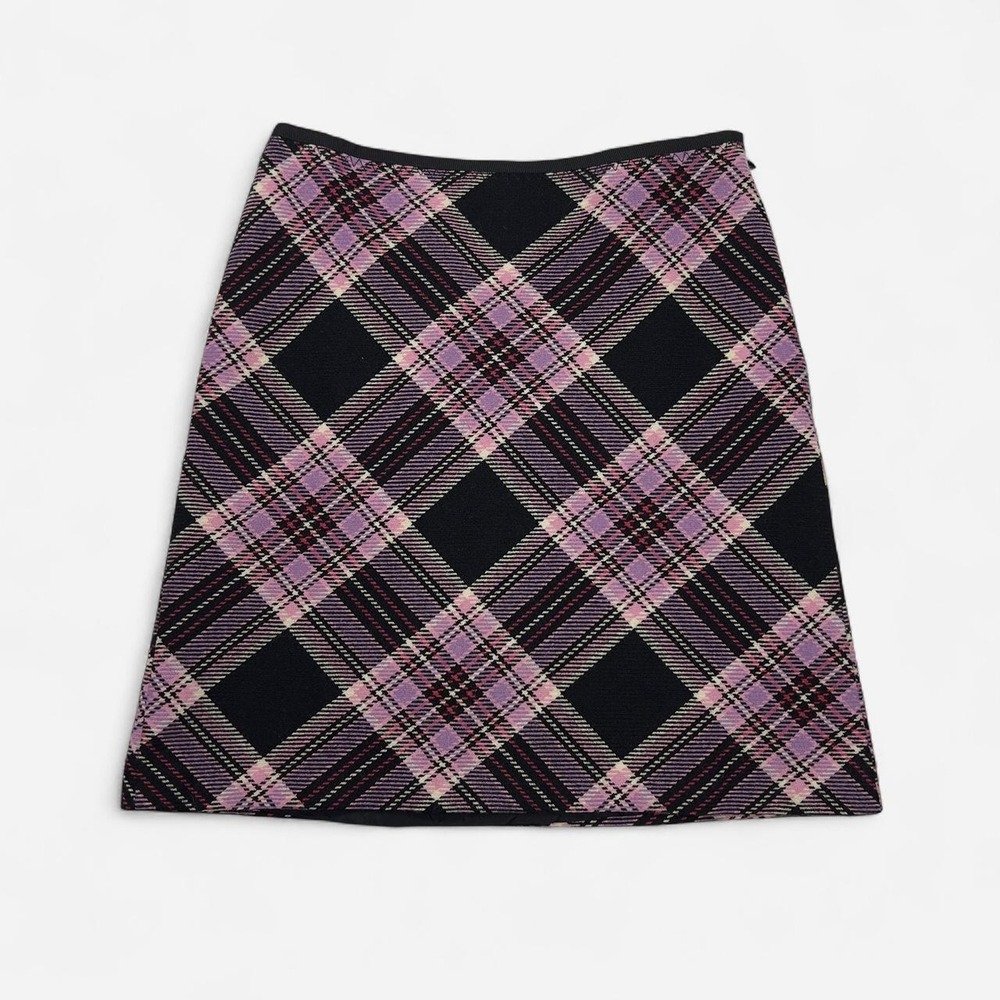 Vintage Ann Taylor Loft Wool Purple Plaid Knee Length Skirt